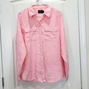 American Living Pink 100% Linen Buttoned Roll-Tab Sleeve Shirt XL